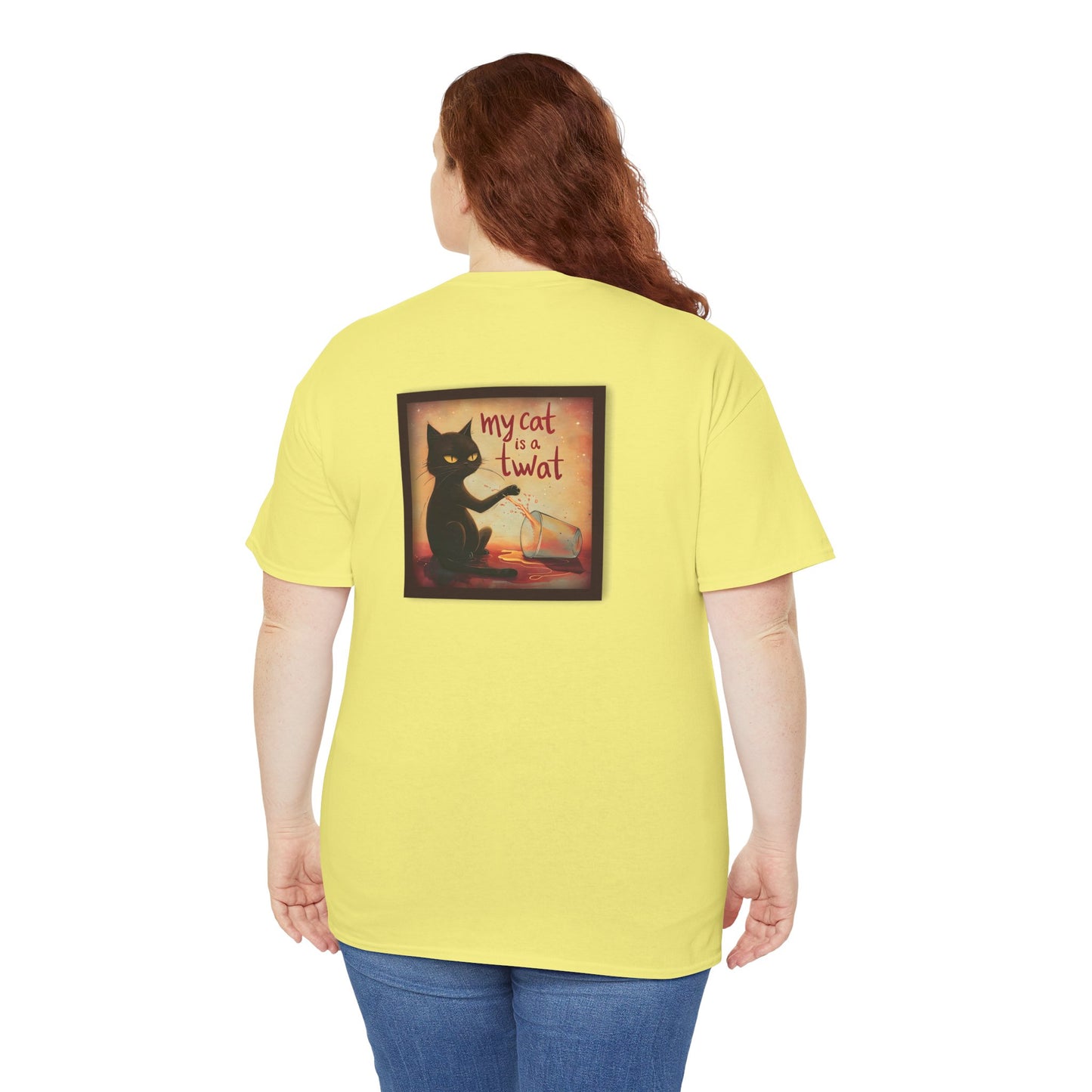 Funny Cat Spilling Milk Unisex Heavy Cotton Tee, Crazy Cat Lady, I Love My Cat, My Cat is a Twat Tshirt, Cat Lover Gift, Cat Mom Shirt
