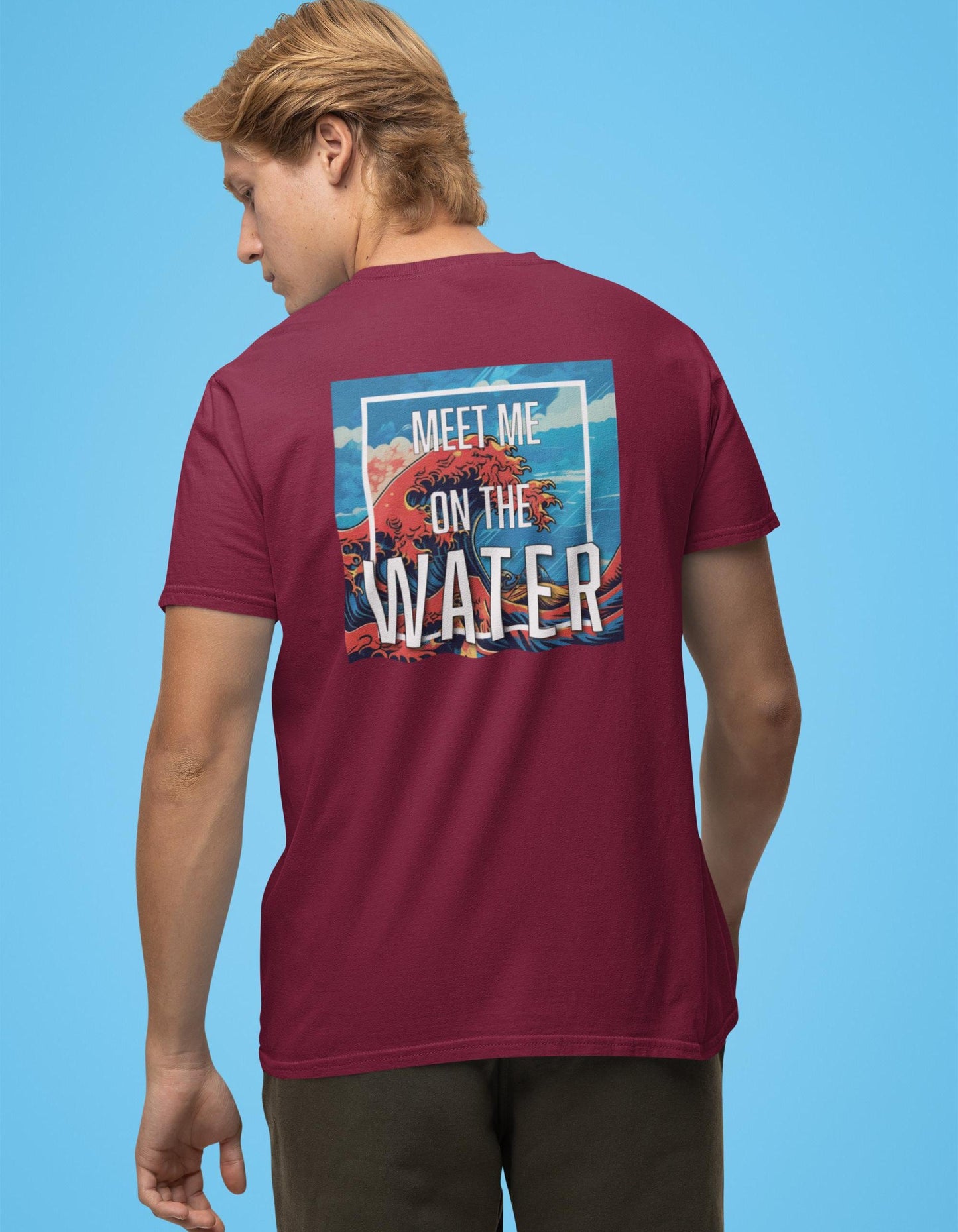 Champion T-Shirt, Bright Color Water Wave Tee, Meet Me on the Water Top, Wanderlust Design Shirt, Unique Rolling Wave T-Shirt, Beach Lover