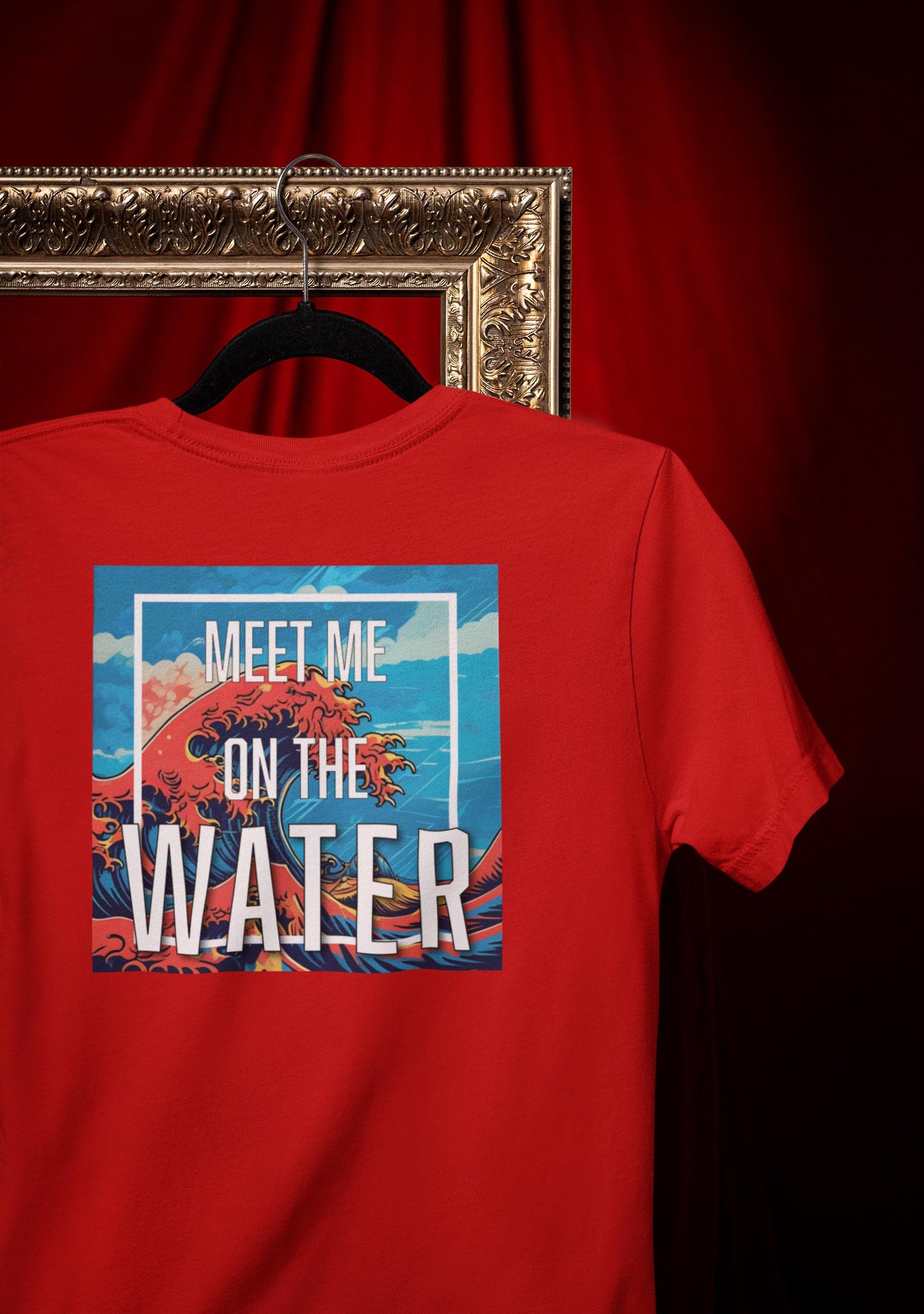 Champion T-Shirt, Bright Color Water Wave Tee, Meet Me on the Water Top, Wanderlust Design Shirt, Unique Rolling Wave T-Shirt, Beach Lover