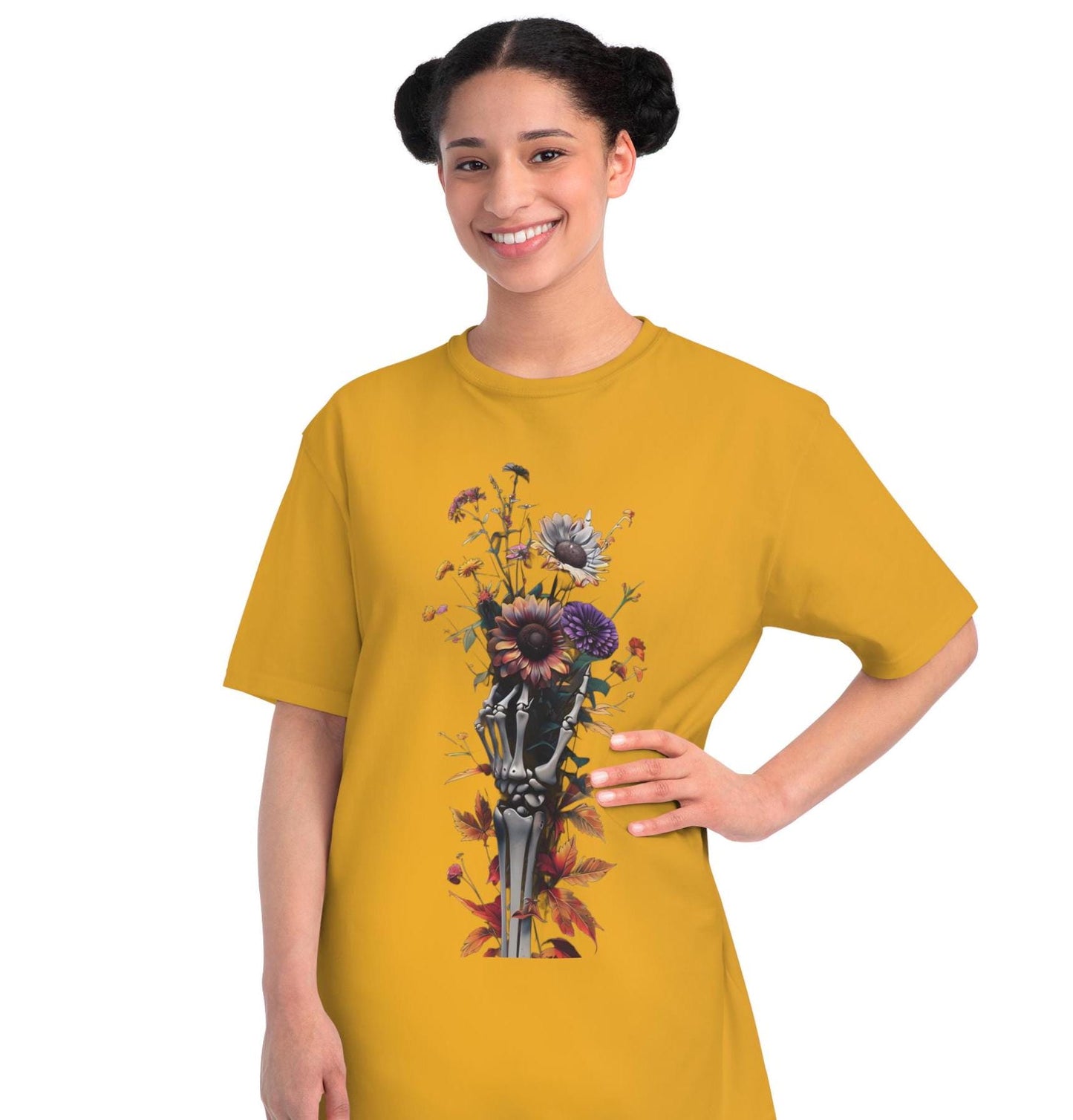 Skeleton Hand Wildflower Bouquet T-Shirt, Casual Tee, Nature Lover Shirt, Floral Graphic Top, Botanical Print Apparel