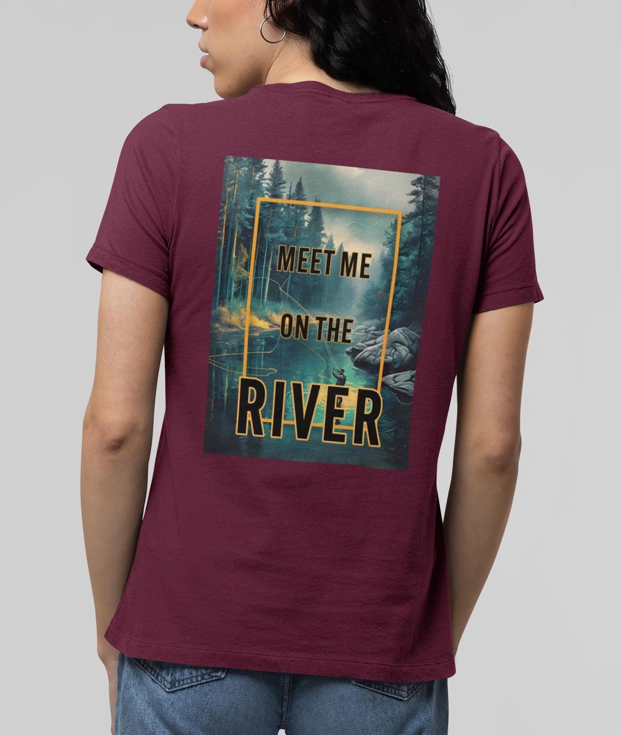 River Adventure Champion T-Shirt, Fishing Wanderlust Tee, Nature Lover Shirt, Watercolor River Scene Tee