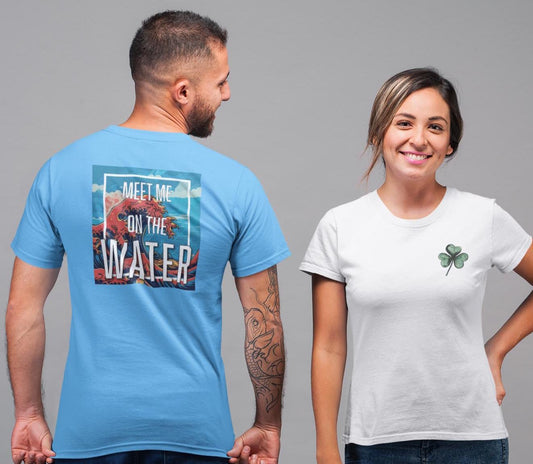 Champion T-Shirt, Bright Color Water Wave Tee, Meet Me on the Water Top, Wanderlust Design Shirt, Unique Rolling Wave T-Shirt, Beach Lover