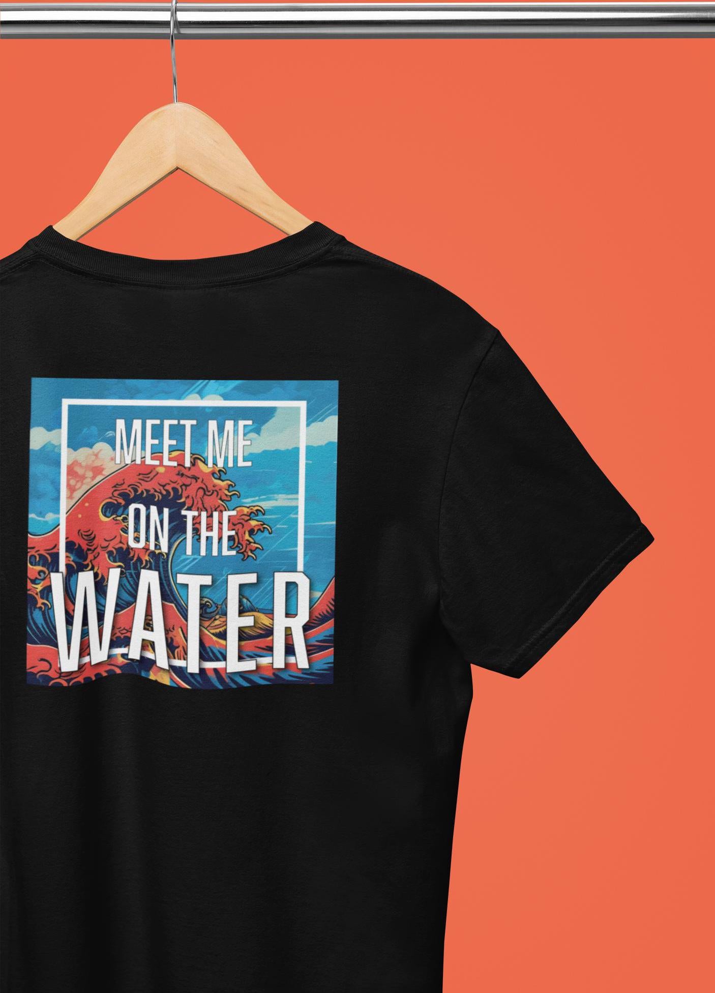 Champion T-Shirt, Bright Color Water Wave Tee, Meet Me on the Water Top, Wanderlust Design Shirt, Unique Rolling Wave T-Shirt, Beach Lover