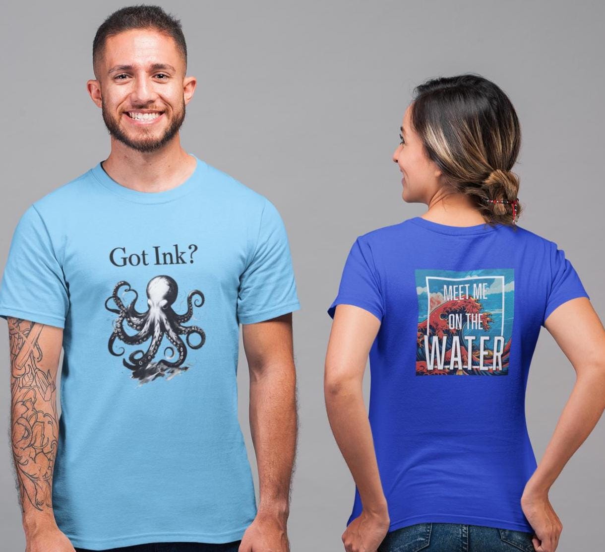 Champion T-Shirt, Bright Color Water Wave Tee, Meet Me on the Water Top, Wanderlust Design Shirt, Unique Rolling Wave T-Shirt, Beach Lover