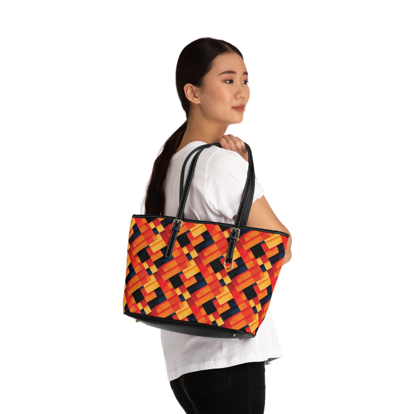Vibrant Patchwork PU Leather Tote Bag - Stylish & Colorful Handbag for Trendy Outings