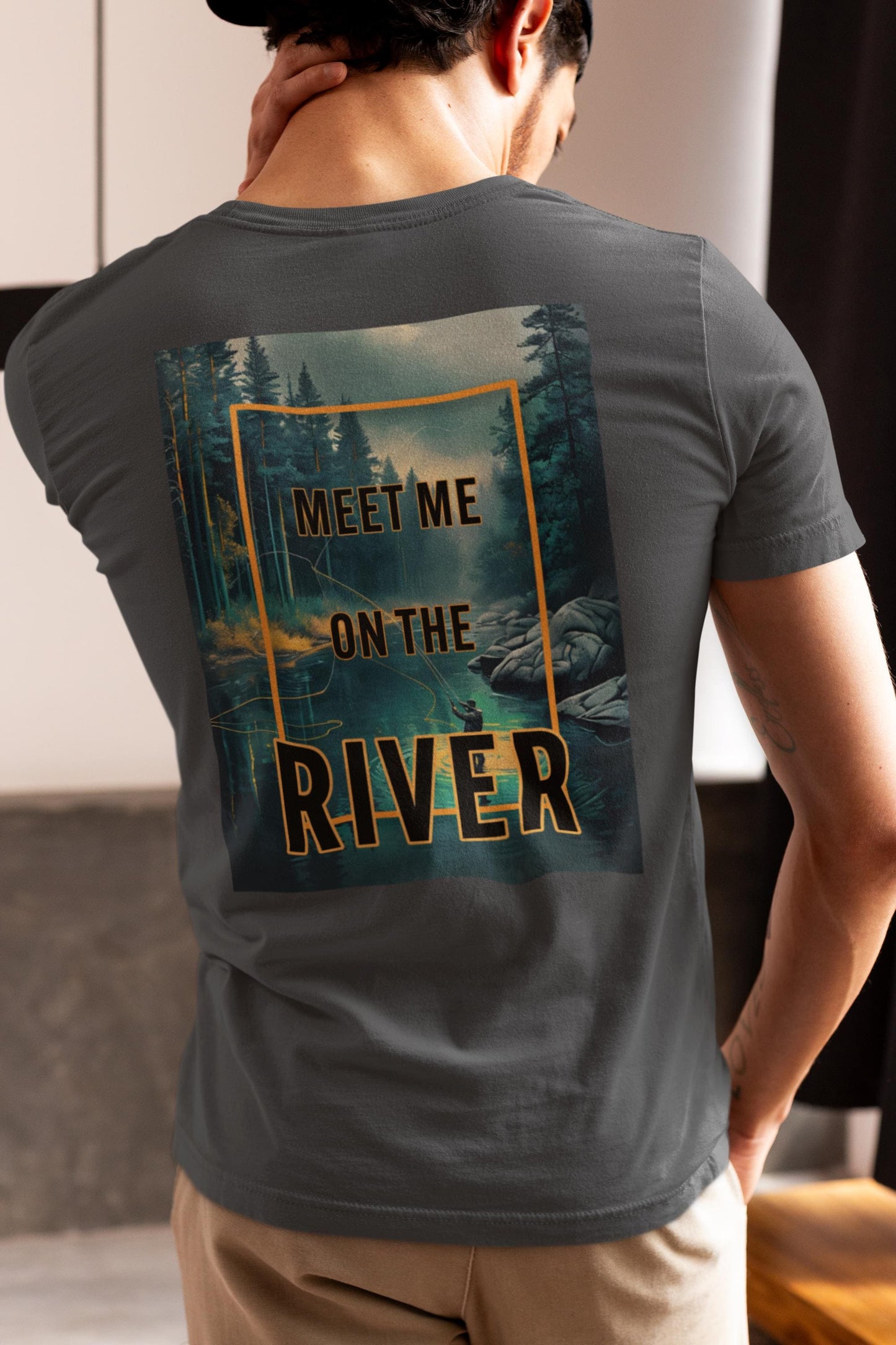 River Adventure Champion T-Shirt, Fishing Wanderlust Tee, Nature Lover Shirt, Watercolor River Scene Tee