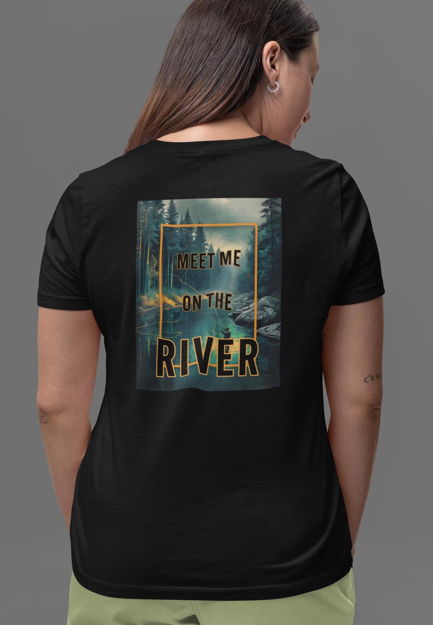 River Adventure Champion T-Shirt, Fishing Wanderlust Tee, Nature Lover Shirt, Watercolor River Scene Tee