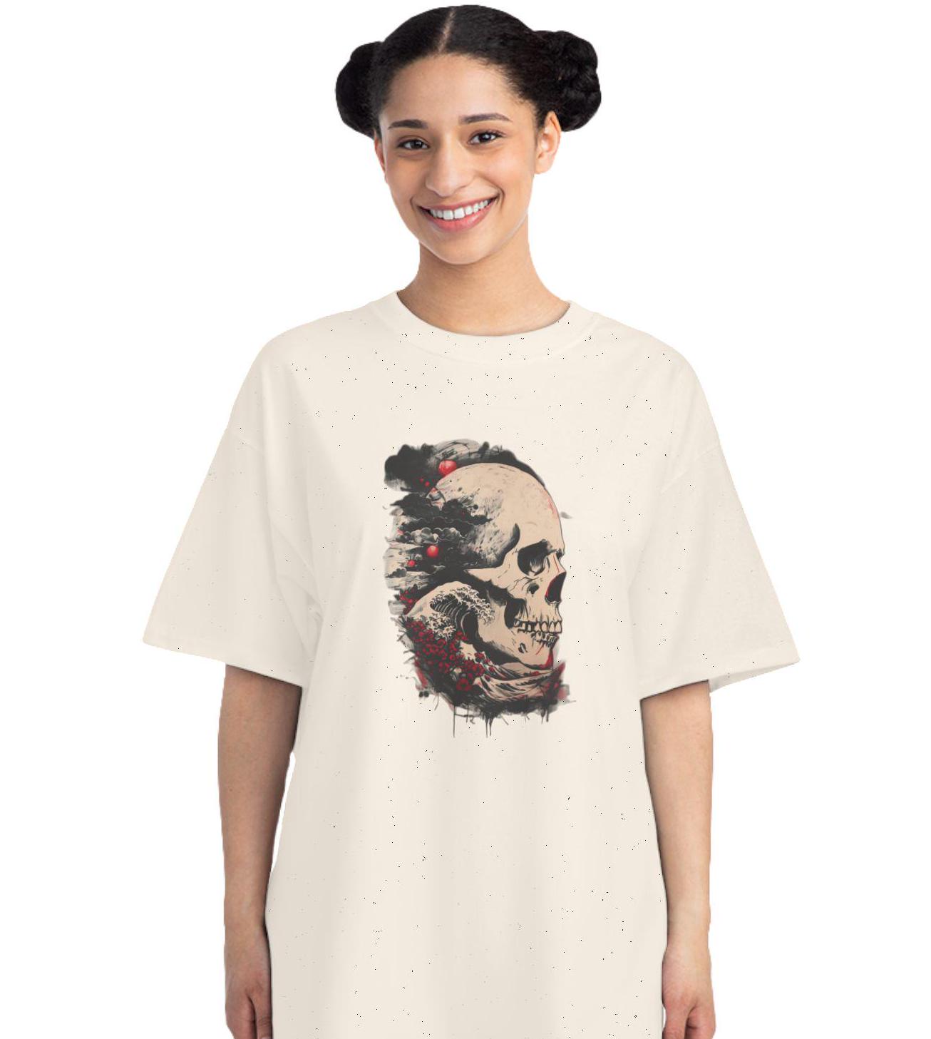 Skull Ocean Waves Floral T-Shirt, Beach Graphic Tee, Nature Lover Gift, Boho Summer Top, Flower Print Shirt