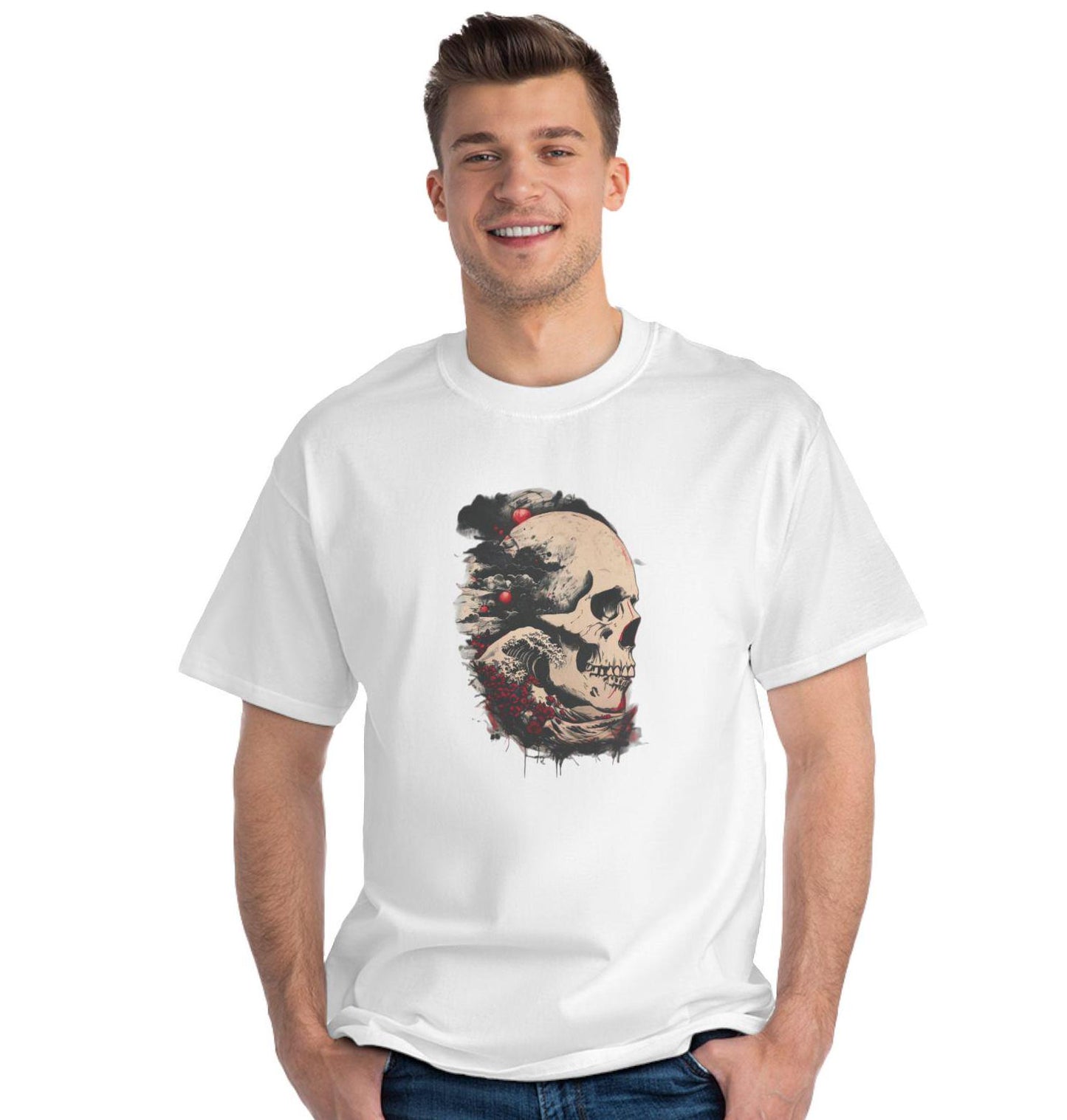 Skull Ocean Waves Floral T-Shirt, Beach Graphic Tee, Nature Lover Gift, Boho Summer Top, Flower Print Shirt