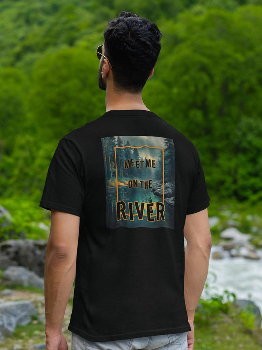 River Adventure Champion T-Shirt, Fishing Wanderlust Tee, Nature Lover Shirt, Watercolor River Scene Tee