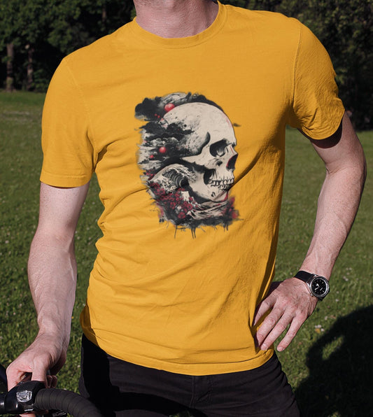 Skull Ocean Waves Floral T-Shirt, Beach Graphic Tee, Nature Lover Gift, Boho Summer Top, Flower Print Shirt